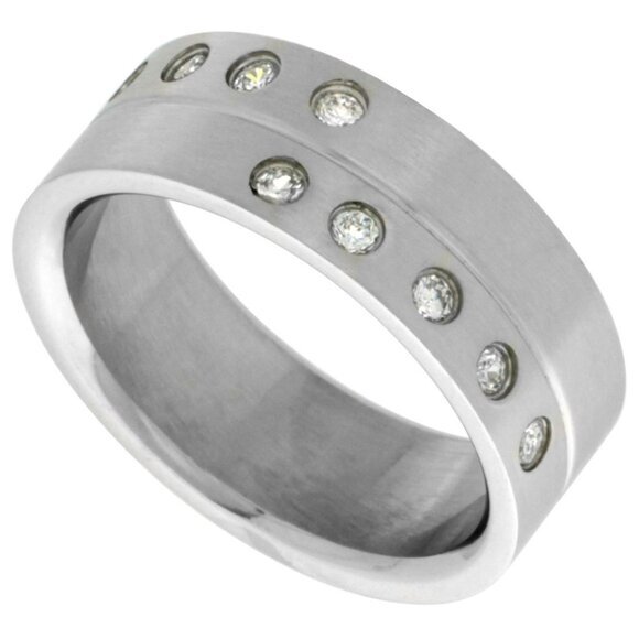 Surgical Stainless Steel 8mm Cz Wedding Band Ring